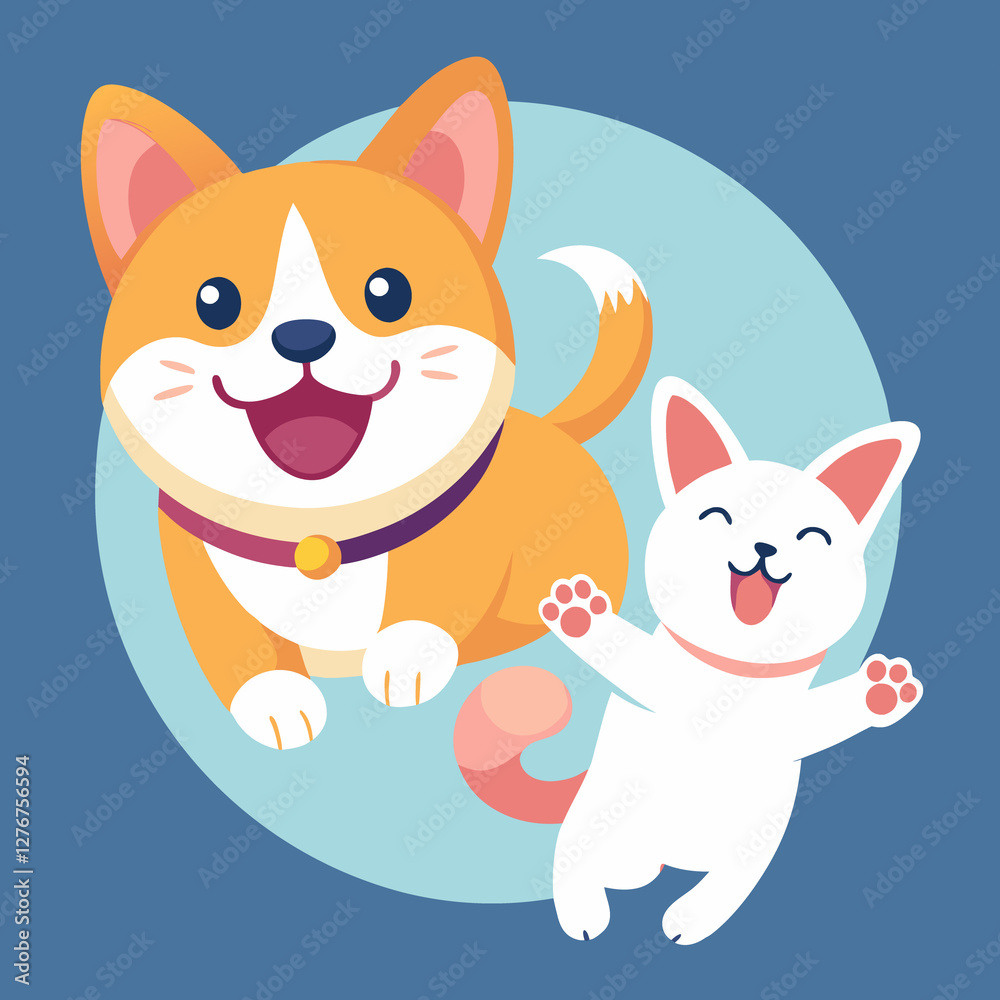 Happy Corgi and Kitten vector design free download Happy Corgi and Kitten vector design free download