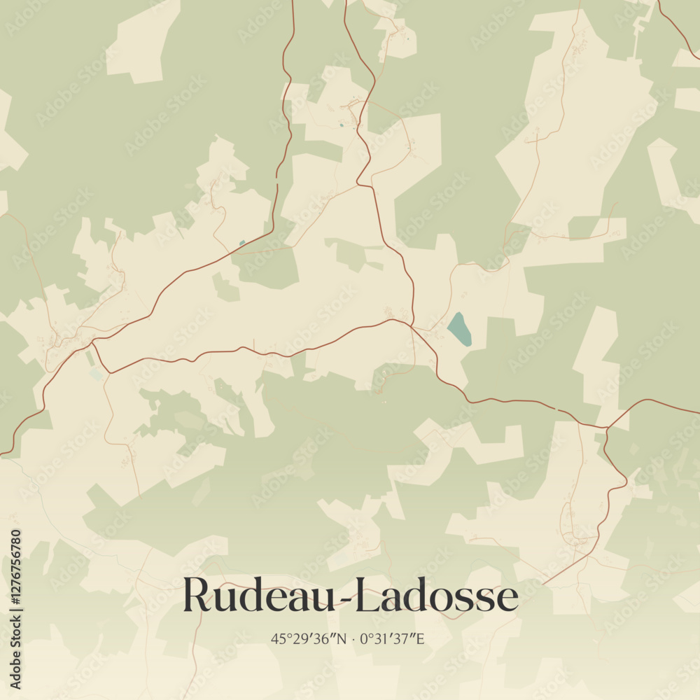 Obraz premium Vintage map of Rudeau-Ladosse, France.