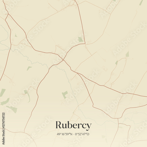 Vintage map of Rubercy, France.