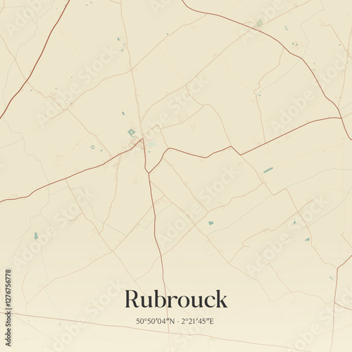 Vintage map of Rubrouck, France.