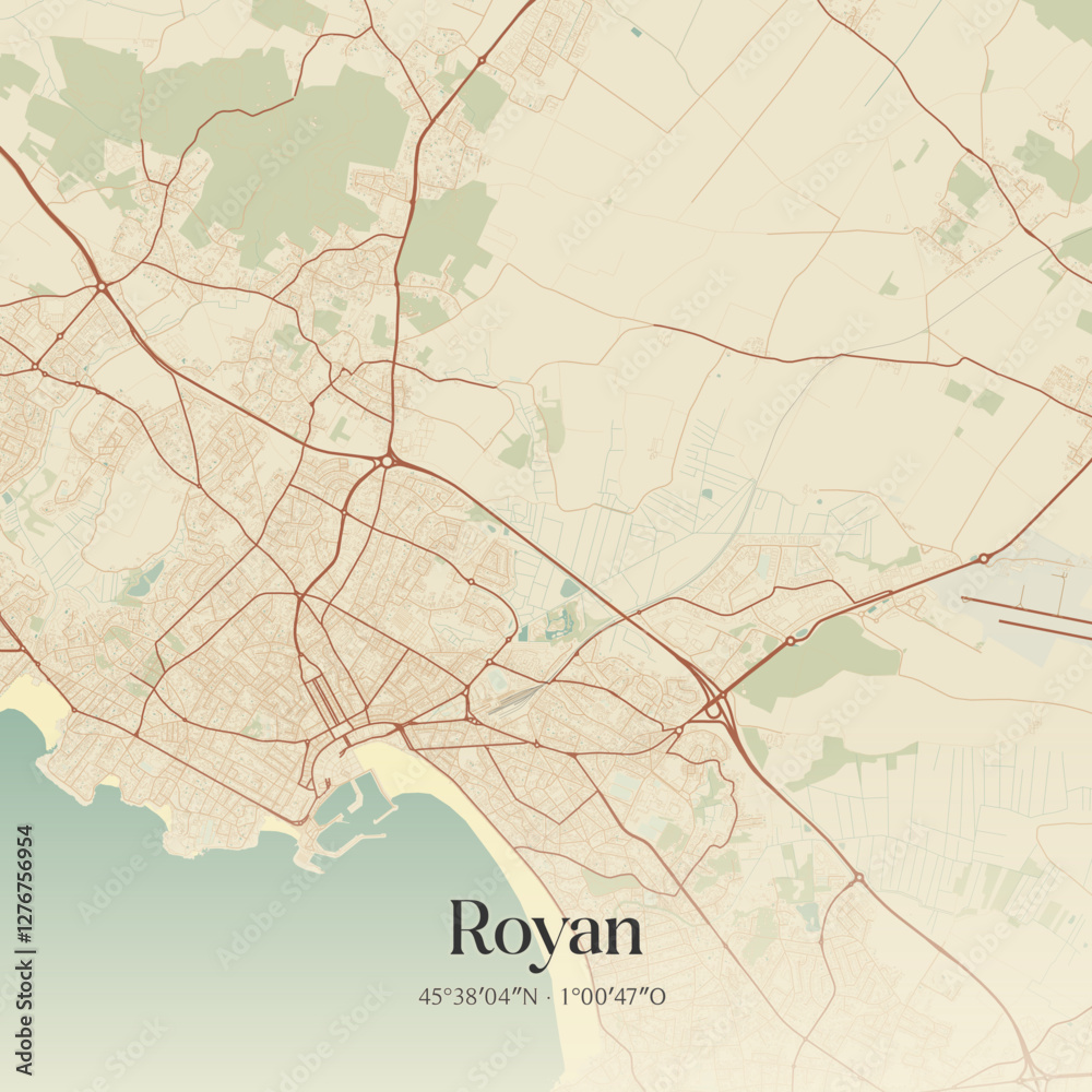 Obraz premium Vintage map of Royan, France.