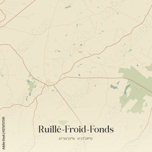 Vintage map of Ruillé-Froid-Fonds, France.