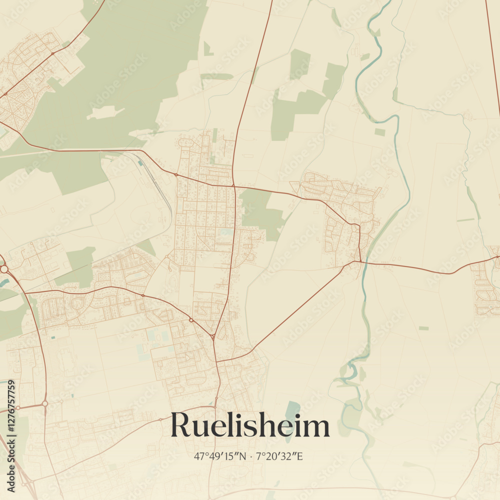 Obraz premium Vintage map of Ruelisheim, France.