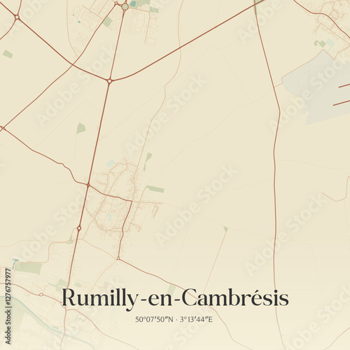 Vintage map of Rumilly-en-Cambrésis, France.