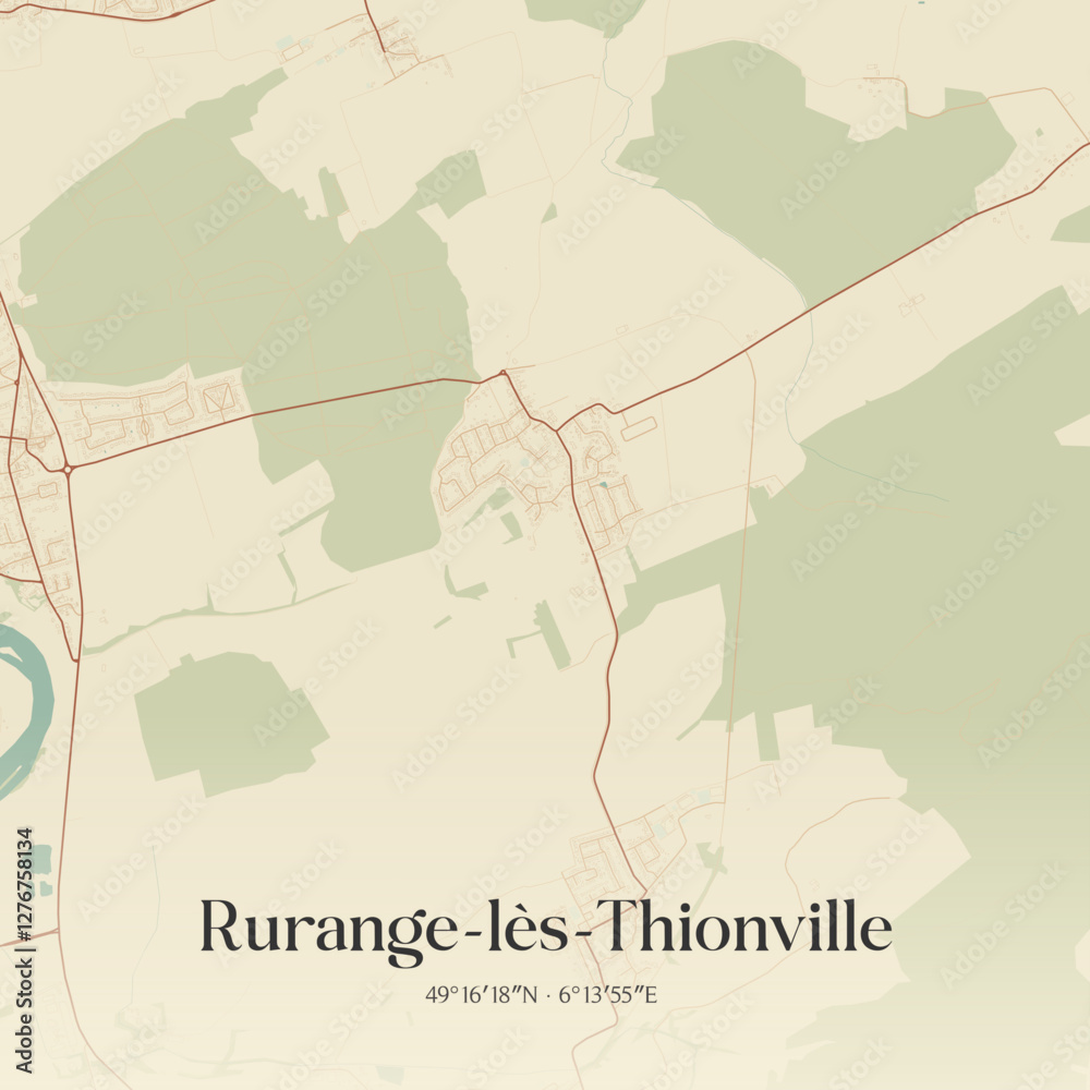 Obraz premium Vintage map of Rurange-lès-Thionville, France.