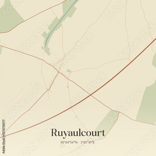Vintage map of Ruyaulcourt, France.