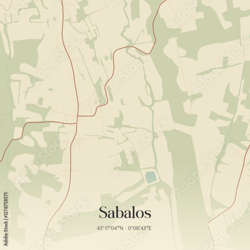 Vintage map of Sabalos, France.