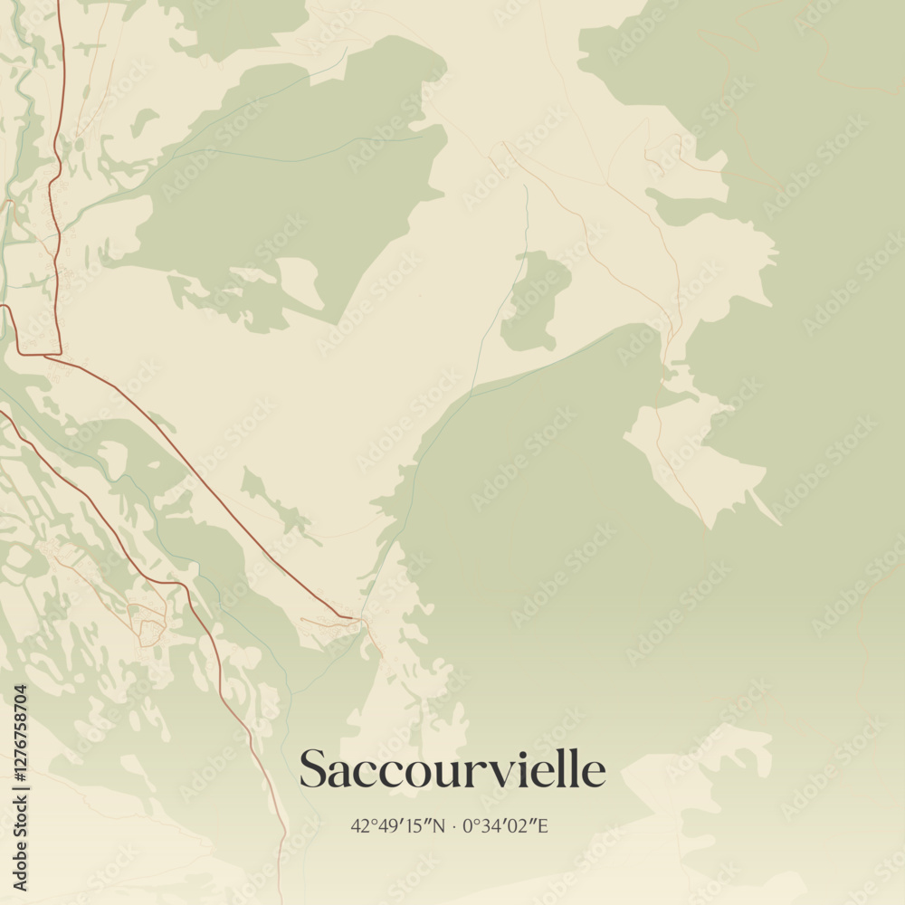 Fototapeta premium Vintage map of Saccourvielle, France.