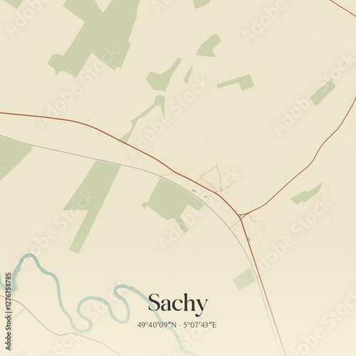 Vintage map of Sachy, France.