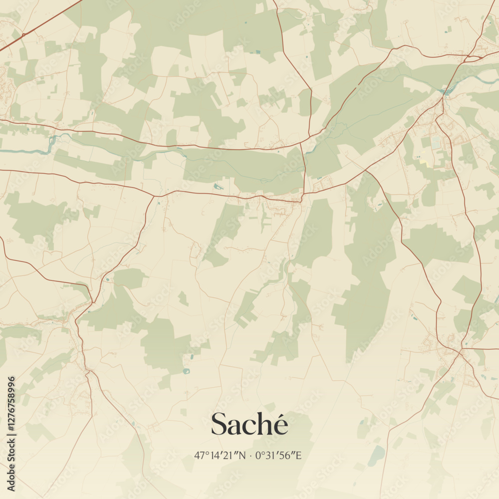 Fototapeta premium Vintage map of Saché, France.