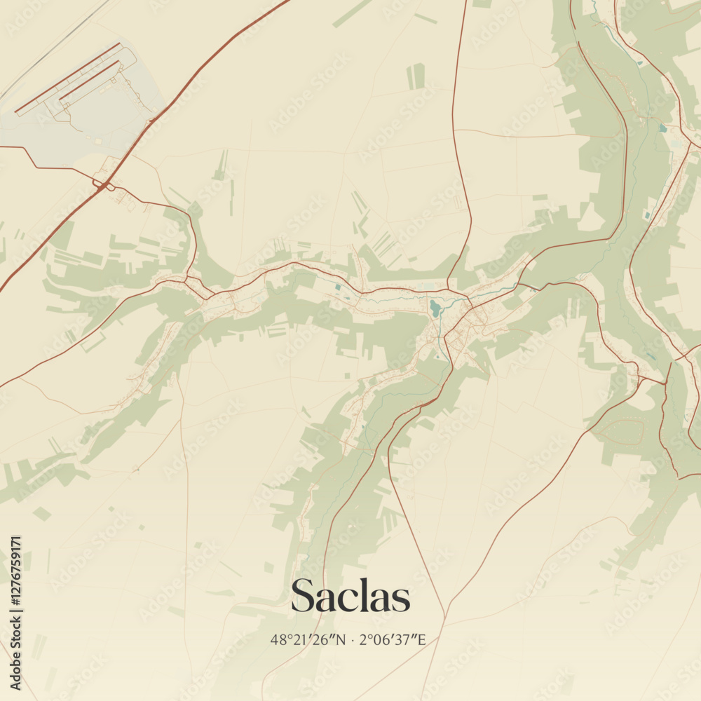 Fototapeta premium Vintage map of Saclas, France.