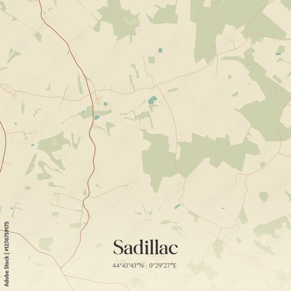 Fototapeta premium Vintage map of Sadillac, France.