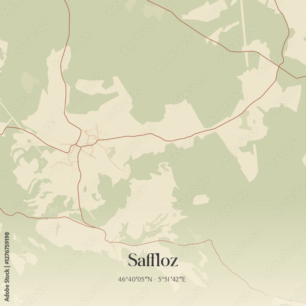 Fototapeta premium Vintage map of Saffloz, France.