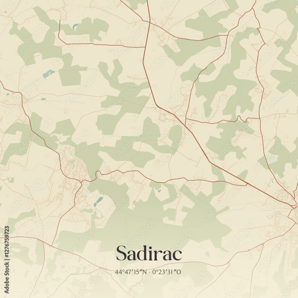 Fototapeta premium Vintage map of Sadirac, France.