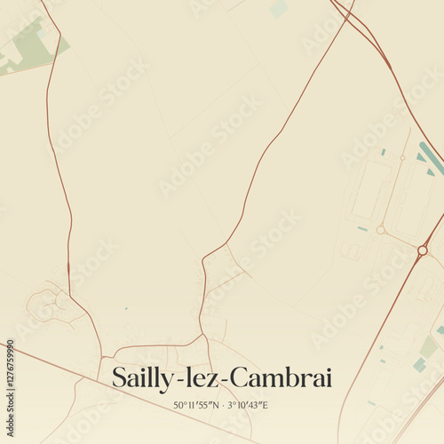 Vintage map of Sailly-lez-Cambrai, France.