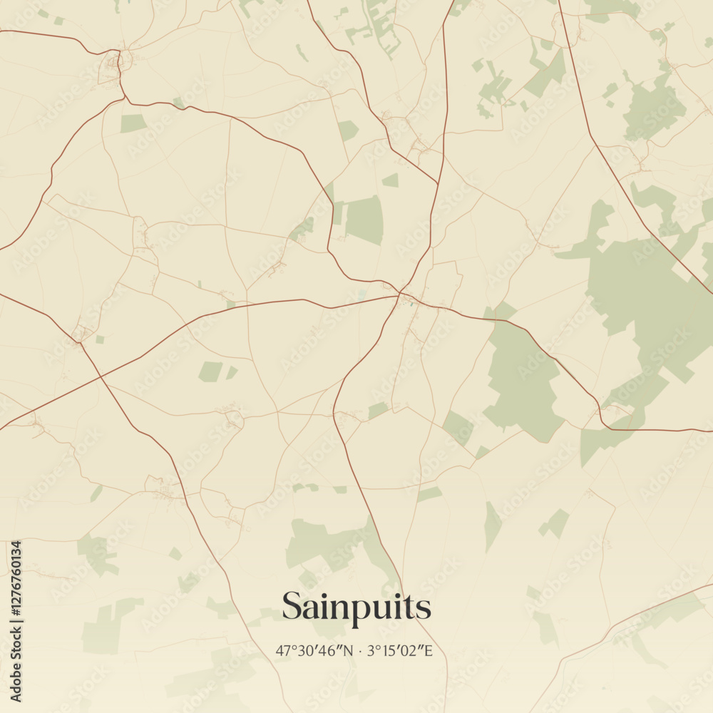 Naklejka premium Vintage map of Sainpuits, France.