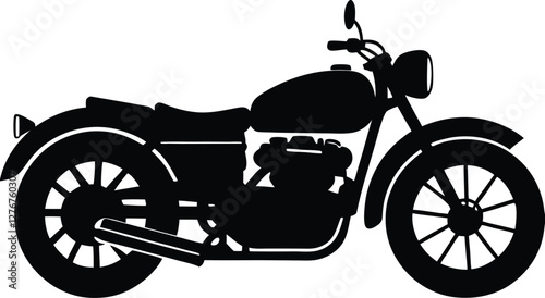 Vintage motorcycle silhouette vector illustration, classic bike design, retro motorbike, old-fashioned motorcycle, transport, vehicle, freedom, adventure, travel icon.