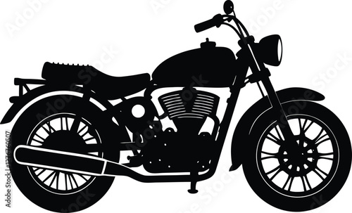 Vintage motorcycle silhouette vector illustration, classic bike design, retro motorbike, old-fashioned motorcycle, transport, vehicle, freedom, adventure, travel icon.
