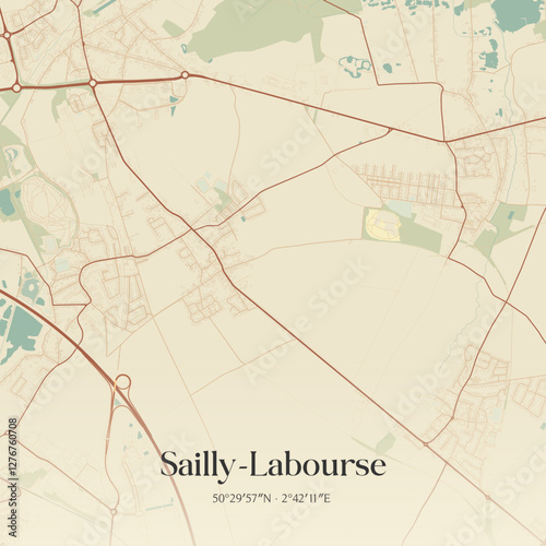 Vintage map of Sailly-Labourse, France.