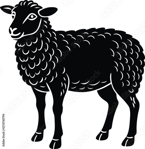 Sheep silhouette vector illustration, farm animal design, grazing sheep, countryside symbol, rural life, livestock, wool, farming, nature, sheep silhouette art.

