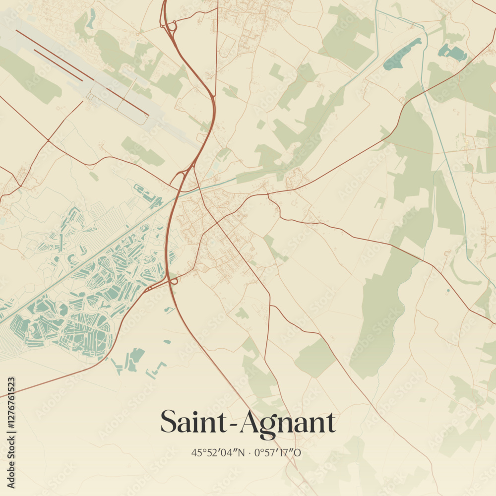 Fototapeta premium Vintage map of Saint-Agnant, France.