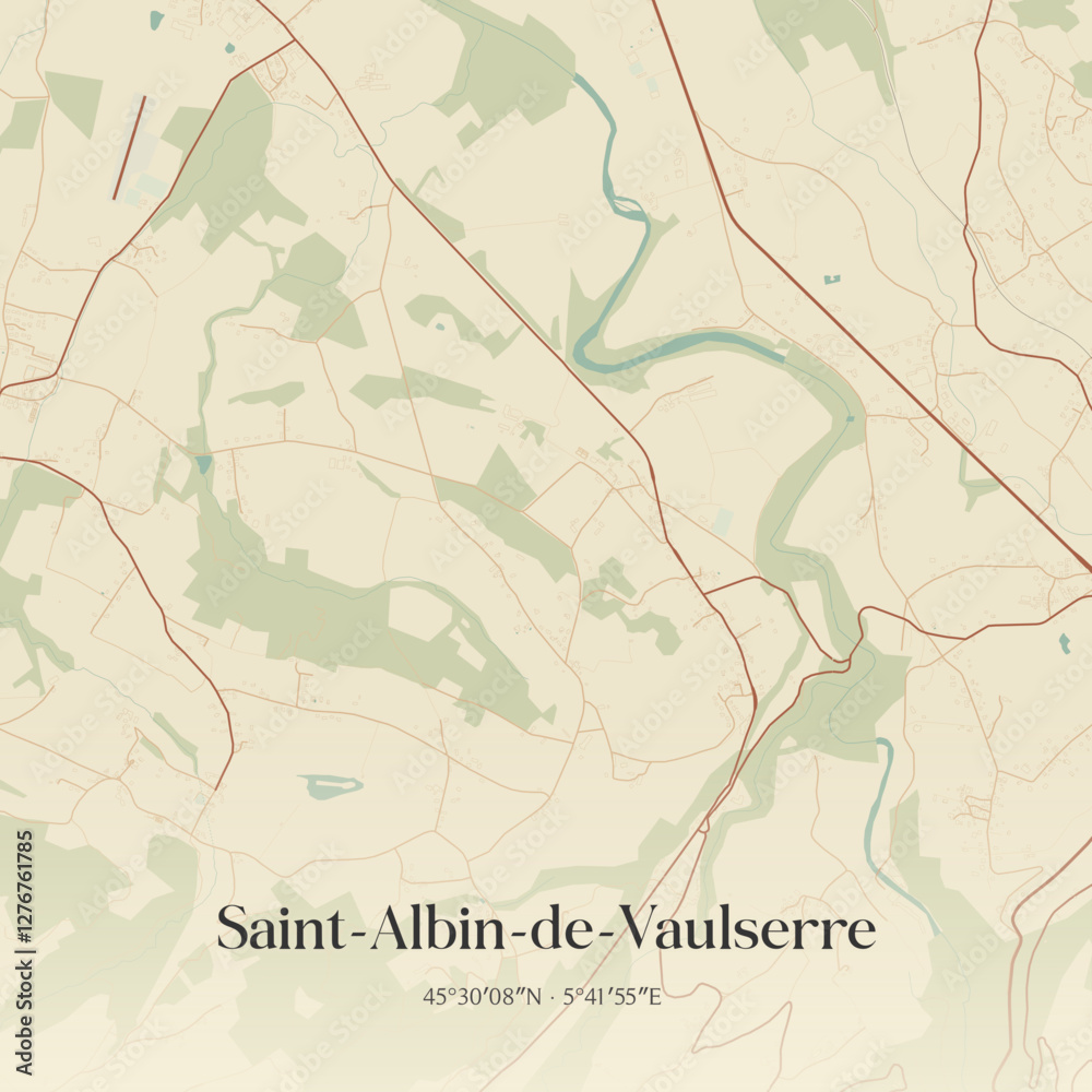 Fototapeta premium Vintage map of Saint-Albin-de-Vaulserre, France.