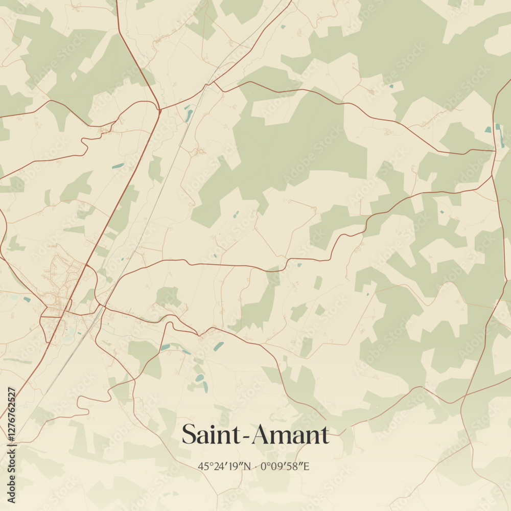 Fototapeta premium Vintage map of Saint-Amant, France.