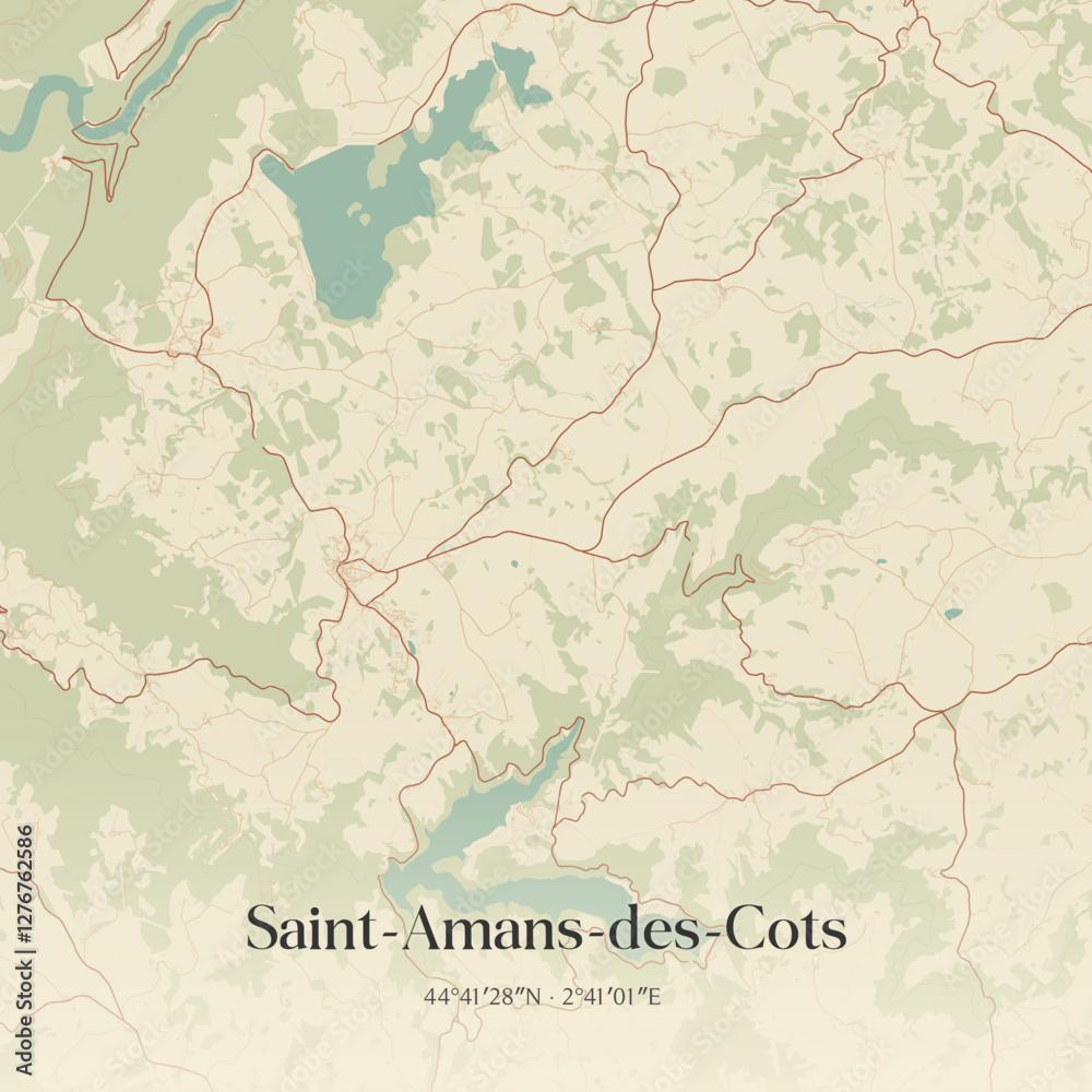 Fototapeta premium Vintage map of Saint-Amans-des-Cots, France.