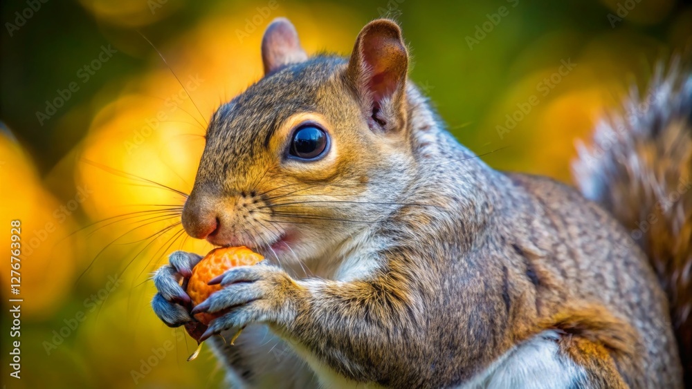 Obraz premium Closeup of a squirrel eating an acorn in a vibrant forest setting wildlife photography nature close-up