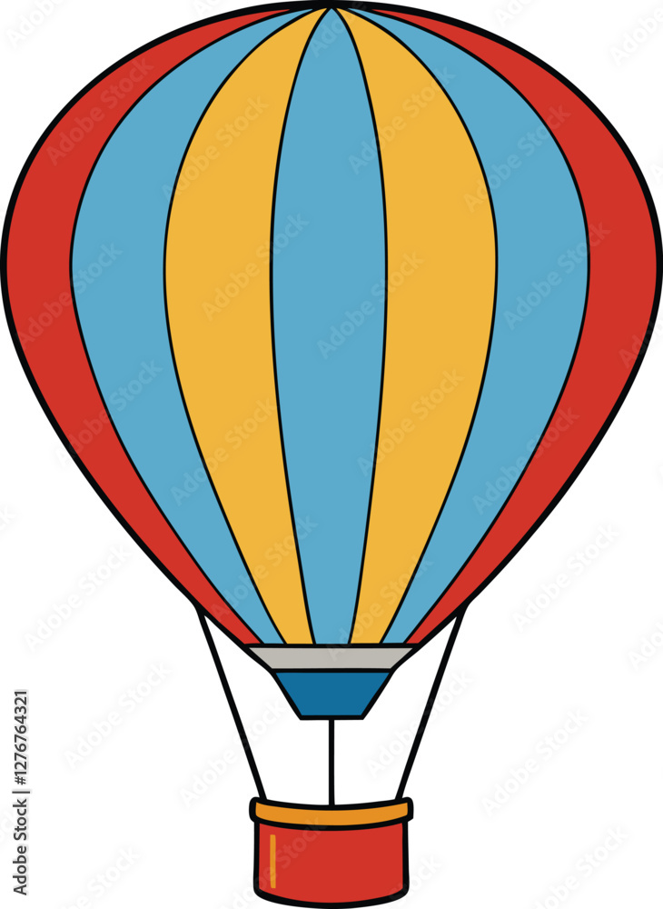 Fototapeta premium Colorful hot air balloon vector illustration, travel adventure, sky journey, festival design, aerostat clipart, isolated aviation graphic, EPS file