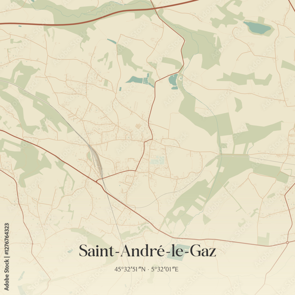 Fototapeta premium Vintage map of Saint-André-le-Gaz, France.