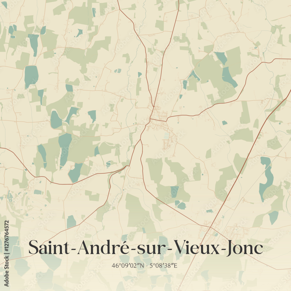 Fototapeta premium Vintage map of Saint-André-sur-Vieux-Jonc, France.