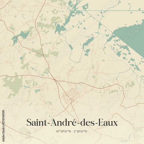 Vintage map of Saint-André-des-Eaux, France.