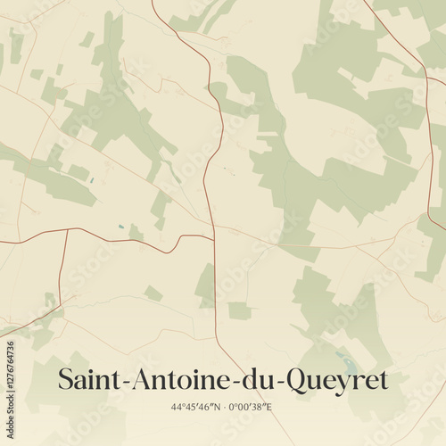 Vintage map of Saint-Antoine-du-Queyret, France.