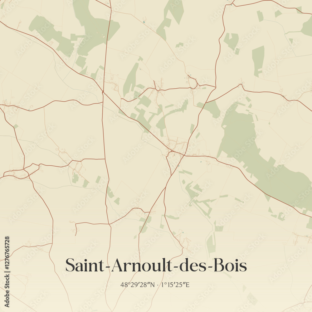 Fototapeta premium Vintage map of Saint-Arnoult-des-Bois, France.