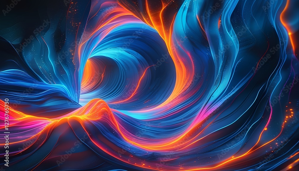 A vibrant abstract scene with flowing lines of fire and blue energy against a dark backdrop A vibrant abstract scene with flowing lines of fire and blue energy against a dark backdrop