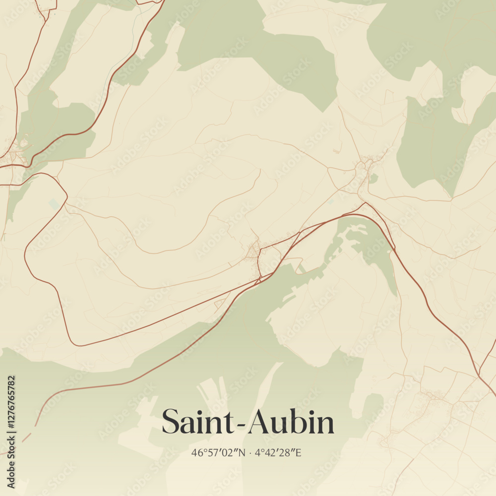 Fototapeta premium Vintage map of Saint-Aubin, France.