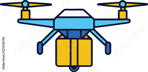 Drone delivery vector illustration, flying drone, package delivery, aerial transport, logistics, modern technology, delivery service, air courier, fast shipping.

