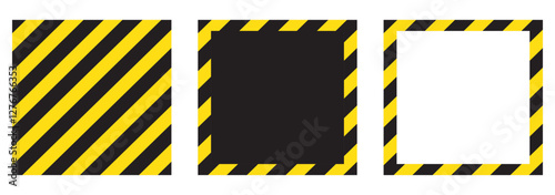 A yellow and black striped border frame surrounding a blank white rectangular background. eps 10