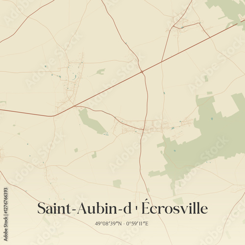 Vintage map of Saint-Aubin-d'Écrosville, France.