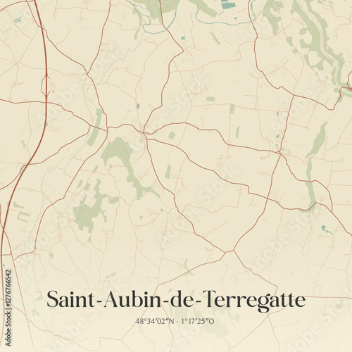 Vintage map of Saint-Aubin-de-Terregatte, France.
