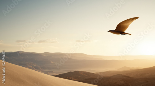 bird soaring freely over vast canyon at golden hour, showcasing nature beauty and tranquility