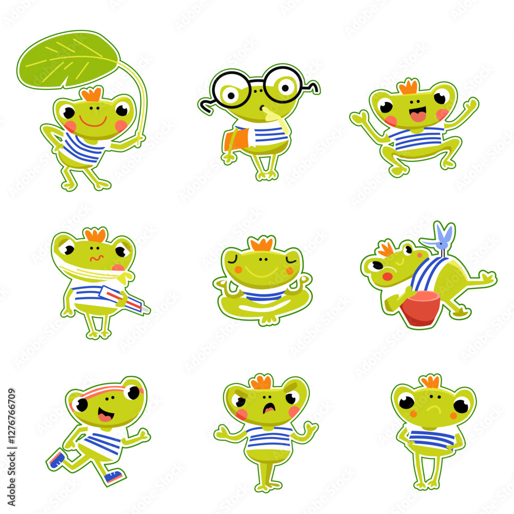 Obraz premium Frog Cartoon Sticker Mascot Character