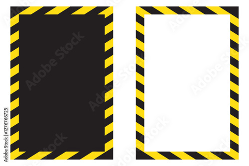 A yellow and black striped border frame surrounding a blank white rectangular background. eps 10
