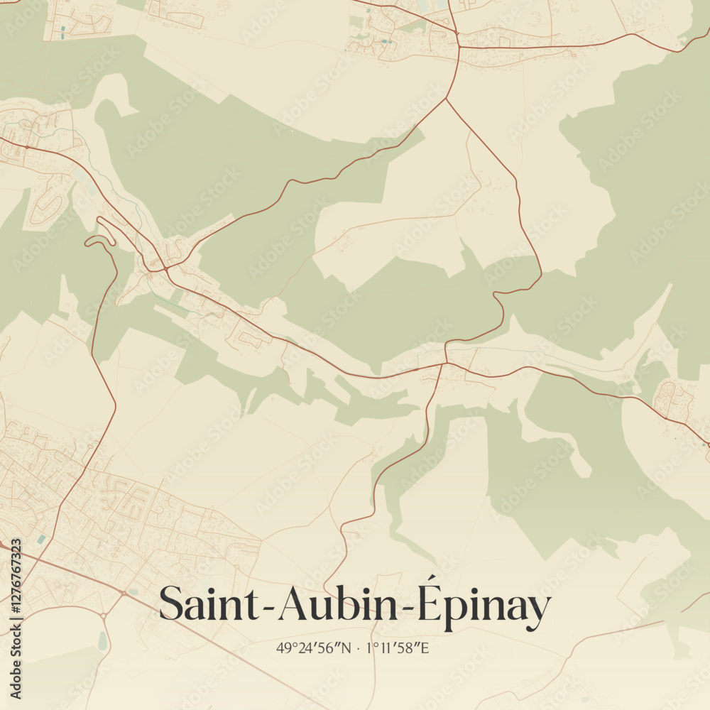 Fototapeta premium Vintage map of Saint-Aubin-Épinay, France.