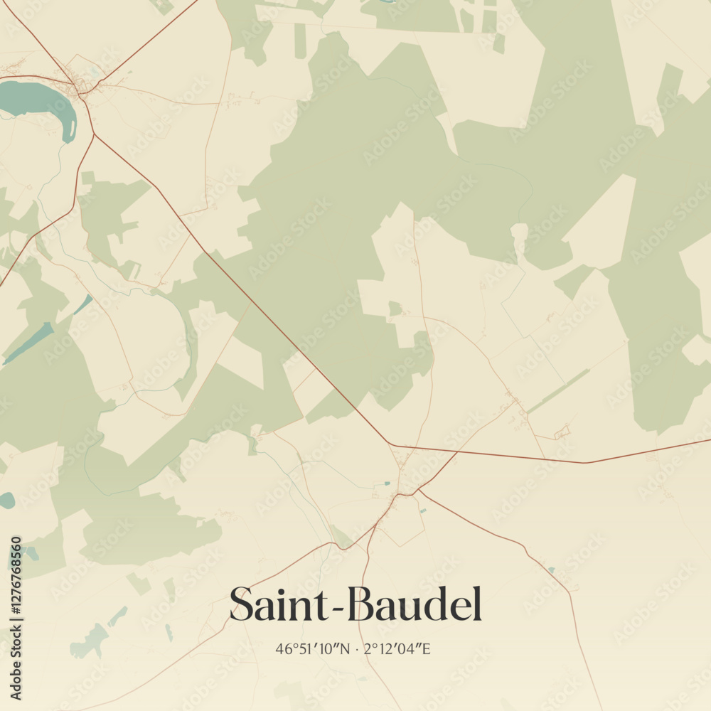 Fototapeta premium Vintage map of Saint-Baudel, France.