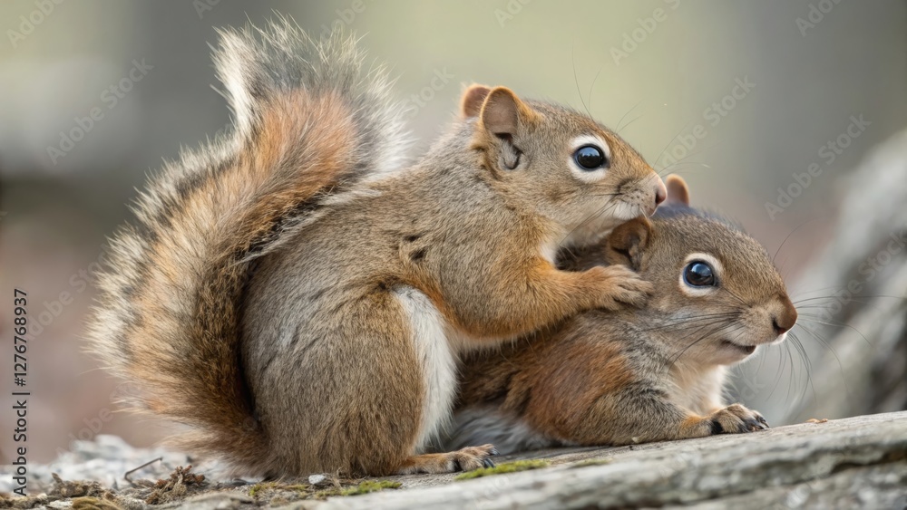 Playful encounter of two squirrels in a natural habitat wildlife photography close-up perspective for nature lovers Playful encounter of two squirrels in a natural habitat wildlife photography close-up perspective for nature lovers