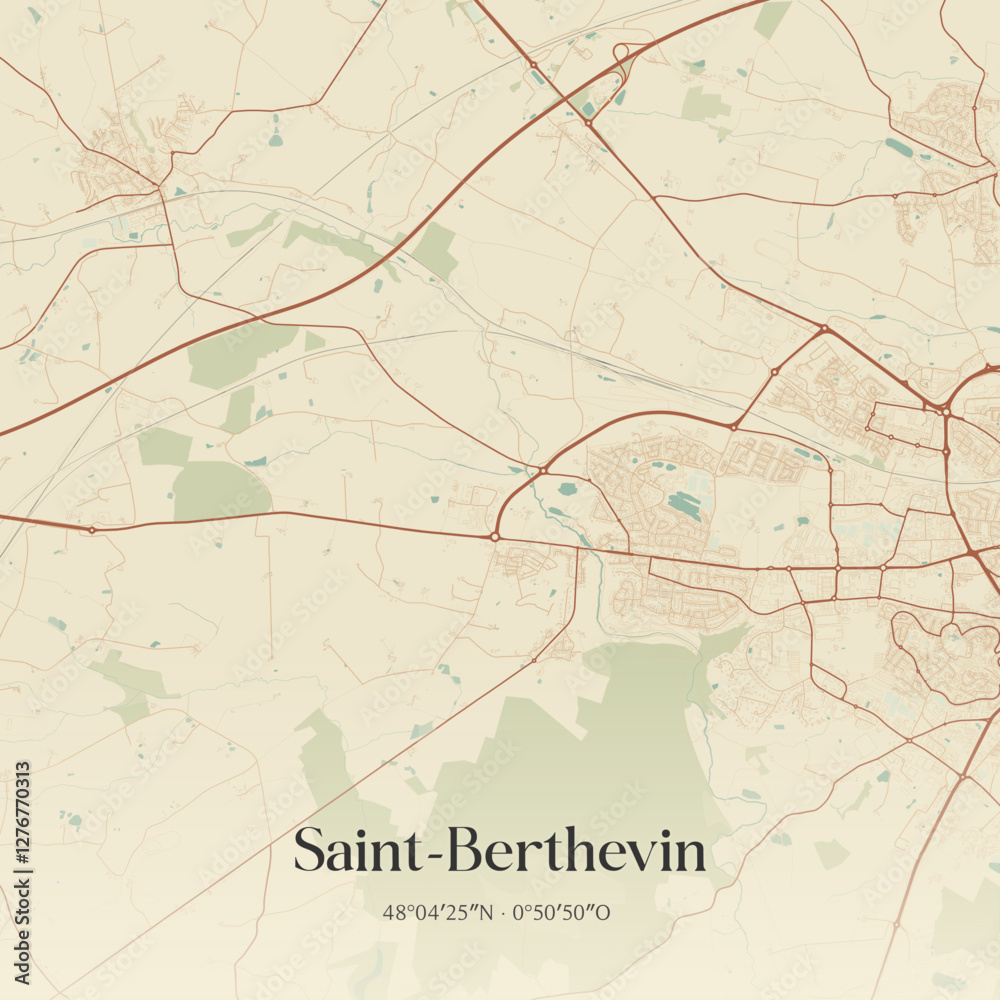 Fototapeta premium Vintage map of Saint-Berthevin, France.