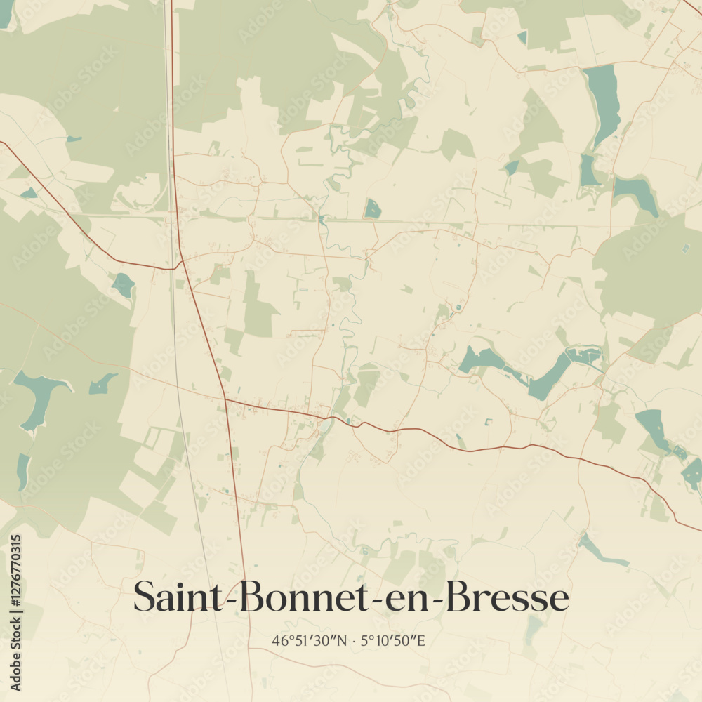 Fototapeta premium Vintage map of Saint-Bonnet-en-Bresse, France.