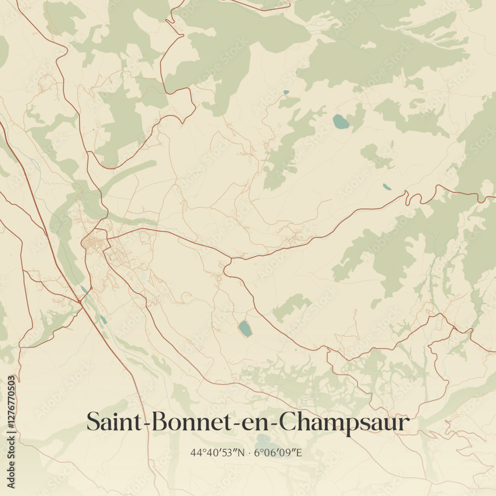 Fototapeta premium Vintage map of Saint-Bonnet-en-Champsaur, France.